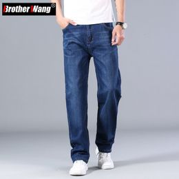 Men's Jeans Classic Men's Thin Blue Jeans Advanced Stretch Loose Straight Denim Trousers Male Brand Pants Plus Size 40 42 44 230302