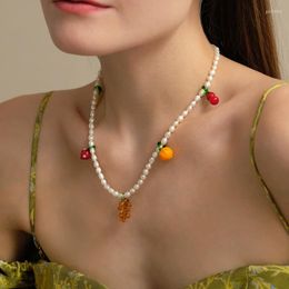 Anhänger Halsketten für Frauen Früchte Trauben Banane Kürbis Rot Nackenkette natürliche Perlen weiblicher Schmuck GROSSALE GESCHÄFTE