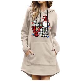 Women's Hoodies & Sweatshirts Ladies Drawstring Print Top Christmas Hooded Pocket Long Sleeve Dress SweaterWomen's