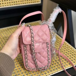 18x13cm Womens Fashion Phone Holder Bag Designer Tote Bags Calfskin Leather Matelasse Chain Silver Metal Hardware Crossbody Shoulder Handbags Leisure Purse Sac