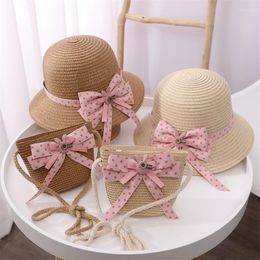 Hats Straw Hat For Kids Summer Girls Beach Children's Sun Holiday Travel Bag Set Sunshade Princ