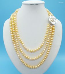 Choker The Last One Pretty 3 Row 10MM Natural Champagne Seawater Pearl Necklace 19-23"