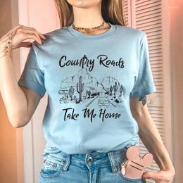 Women's T Shirts Country Roads Take Me Home Letter Print Shirt Summer Short Sleeve Girl Graphic Tees Tops Music Lover Tshirt Western Grunge
