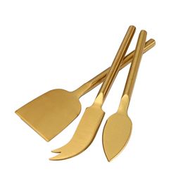 Dinnerware Sets Jaswehome 3pcs Gold Plated Stainless Steel Cheese Knife Set Cutlery Wedding Cake Slicer Cutter Spreader 230302