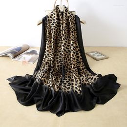 Scarves Vintage Leopard Print For Women Designer Silk Shawl Foulard Femme Soft Sjaal Muslim Head Hijab Scarf Plus Size 180 90cm