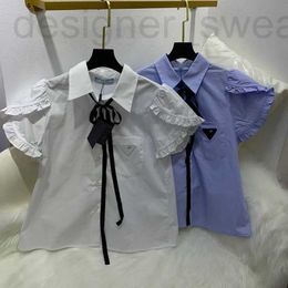 Women's Blouses & Shirts designer Fashionable brand triangle label agaric lace patchwork white shirt 23 summer new small design cotton short sleeve Z50Z