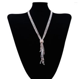 Chains Trendy Pink Rice Shape Freshwater Pearl Beaded 3 Layers Necklace