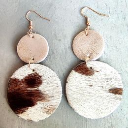 Dangle Earrings American Western Design Geometric Round Cow Cowhide Leopard Drop For Women Fashion Jewelry Wholesale Gift