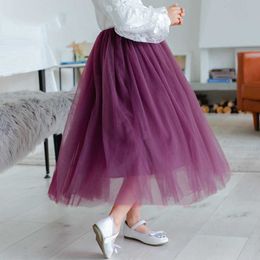 Skirts Children Skirt 2023 Spring Summer New Baby Girls Mesh Skirt All-match Solid Color All Seasons Kids Skirt 8 Color 10 12 13 Years T230301