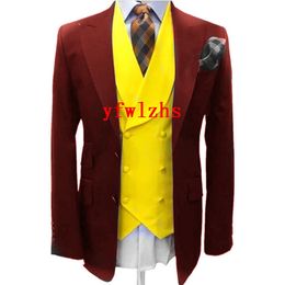 Handsome Groom Tuxedos Two Buttons Man's Suits Peak Lapel Groomsmen Wedding/Prom/Dinner Man Blazer Jacket Pants Vest Tie N0302