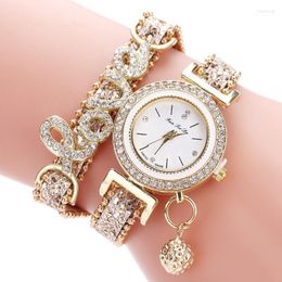 Wristwatches FanTeeDa Top Brand Women Bracelet Watches Ladies Love Leather Strap Rhinestone Quartz Wrist Watch Luxury Fashion Hect22