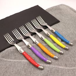 Forks 6pcs Laguiole Rainbow Steak Dinner Knives set Colorful Cutlery Table Spoons Stainless Steel Dinnerware kit Household Home 230302