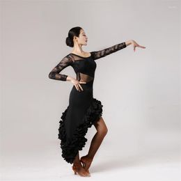 Stage Wear Design Fashion Retro Elegant Women Adult Performance Competition White Ballroom Dress Dance Costume Jupe