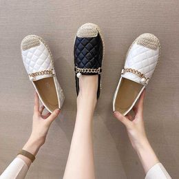 Dress Shoes Casual Women's Flat Shoes Fall 2021 New Ethnic Style Low-heel Fashion Women's Shoes Chain Rhinestone Roman Set Foot Single Shoes L230302