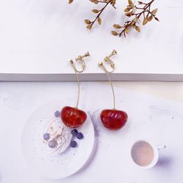 Dangle Earrings Minar Sweet Clear Resin Cherry Clip Gold Colour Metal Fruit Food Hanging For Women Statement Holiday Jewellery