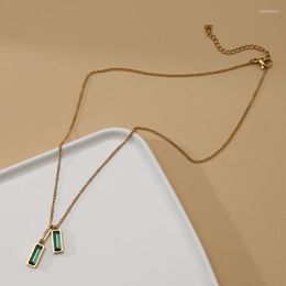 Chains Fashion Green Rectangle Zircon Crystal Pendant Necklaces For Women Zinc Alloy Sexy Light Luxury Female Clavicle Chain Choker