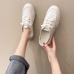 Dress Shoes 2022 Spring Fashion Flat Shoes Lace-up Shallow Mouth Comfortable All-match Casual Ladies Round Toe Solid Color Flat Shoes L230302