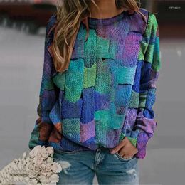 Women's Blouses 2023 Spring Long Sleeve Casual Fashion Colourful Pattern Printed Tops Shirts Women Retro O Neck Pullover