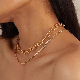 Chains Retro Punk Twisted Chain Necklace Multilayer Gold Colour Paper Clip Square Choker Women Collar Jewellery Gifts