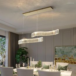 Chandeliers Modern LED Luxury Crystal Long Strip Bar Light Restaurant Kitchen Home Pendant Lamp Lighting Art Deco Design