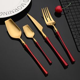 Dinnerware Sets Red Gold Matte Flatware Cutlery 1810 Stainless Steel Food Tableware Home Steak Knife Fork Spoon Teaspoon 230302