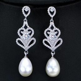 Vintage Pearl Zircon Dangle Earring 925 Sterling silver Party Wedding Drop Earrings for Women Promise Jewellery Birthday Gift