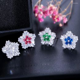 Stud Earrings ThreeGraces Trendy Blue Cubic Zirconia White Gold Colour Big Flower For Women Fashion Party CZ Jewellery ER925