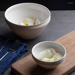 Bowls Simple Ceramic Ramen Noodle Bowl Soup Basin Creative Restaurant Round Solid Colour Cutlery Rice Plate Fruit Vegetable Salad
