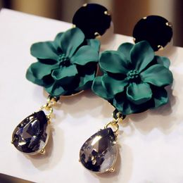 Dangle Earrings & Chandelier Vintage Bohemia Natural Stone Black Crystal Big Earring For Women Fashion Jewelry Green Flower Drop BijouxDangl