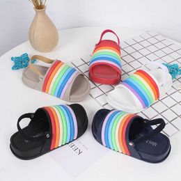 Slipper Kids Slippers 2021Summer Children's Rainbow Beach Sandals Outdoor Slippers Baby Girl Boy Cartoon Home Indoor Toddler Shoes T230302