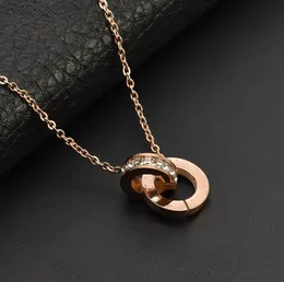 Classic Double Ring Rose Gold Titanium Steel Necklace Pendant Female Niche Simple and Light Luxury Design Clavicle All-Match Necklace Accessories