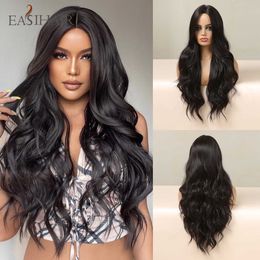 Synthetic Wigs Easihair Black Wigs Long Body Wavy Synthetic Middle Part for Women Daily Cosplay Natural Hair Heat Resistant 230227