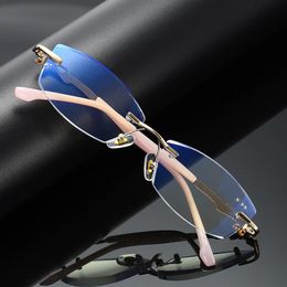 Sunglasses Style Reading Glasses Diamond Cut Edge Rimless Fashion Anti-blue Light Old-fashioned GlassesSunglasses