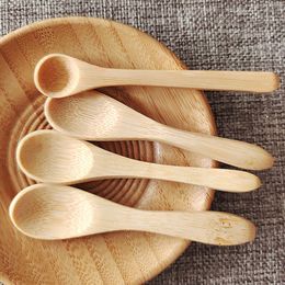 Small Mini 9cm Wooden Round Bamboo Spoon Soup Tea Coffee Salt Spoon Jam Scoop DIY Kitchen Cooking Utensil Tool Cutlery