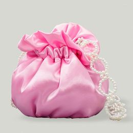 Вечерние сумки модная жемчужная шнурки на плечо крестообразно для женщин розовый шелк