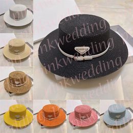 Luxury Gentleman Hat Women Designer Straw Hats Classic Triangle Badge Flat Sunscreen Hats Wide Brim Cap