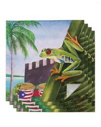 Table Napkin Watercolour Tropical Plant Puerto Rico Flag Frog 4/6/8pcs Square Napkins Party Wedding Cloth Kitchen Dinner