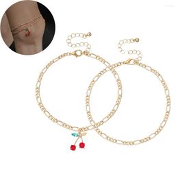 Anklets 2pcs Bohemian Cherry Crystal For Women Girl Summer Foot Chain Ankle Gold Beach Barefoot Sandal Leg Bracelet Jewelry Gift