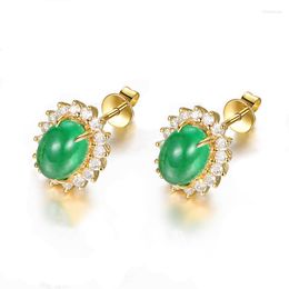 Stud Earrings RICKI Gold Colour Opal Jewellery Wholesale Crystal Gift Drop Vintage Oval Flower For Women Green Push-back SR022