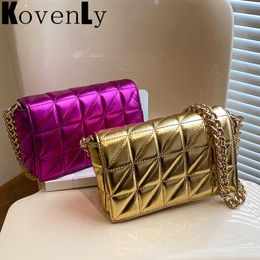 Fashion 2023 New Woman Bags Quilted Shoulder Bags For Women Shiny Gold Handbag Metal Chain Small Single Shoulder Bag 230303