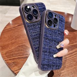 Fashion Tweed Fabric Lattice Phone Case For iPhone 14 Plus 11 12 13 Pro Max With Lens Film Protection Breathable Soft TPU Cover