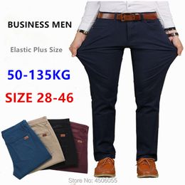 Men's Pants Pants Men Business Straight Cotton Trousers Stretch Boy Elastic Slim Fit Casual Big Plus Size 42 44 Black Khaki Red Blue Pant 230302