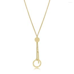 Pendant Necklaces Casual Gold Colour Plating Circle Chain Tassel Round Disc Bar Long Necklace For Women Daily Decoration Jewellry