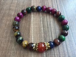 Strand Round Beads Bracelet 8MM Nature Stone Mixed Colour Tiger Eye Fashion Sport Bracelets Yoga Prayer