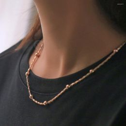 Chains 2mm Thin 585 Rose Gold Color Beaded Satellite Necklace For Women Girl Trendy Ball Link Chain 50cm 60cm Jewelry Gift CN46A