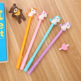 4pcs/lot Cute Gel Pen For Kids Student School Office Supplies Animal Horse Stationery Kawaii Writing Pens 0.5mm Black Ink