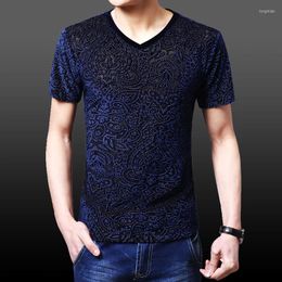 Men's T Shirts Silk High Ice Quality Summer Shirt Men Short Sleeve Tops Breathable Hollowed Out Casual Tee S-3XL