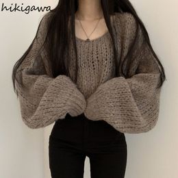 Women's Sweaters Oversized Sweaters for Women Pull Femme Y2k Clothes O-neck Lantern Sleeve Casual Jumper Knitted Korean Cropped Pullovers 230303
