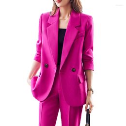 Women's Two Piece Pants Rose Red Suits Women Fashion 2023 Spring Temperament Porfessional Formal Blazer And Office Ladies Work Wear Black