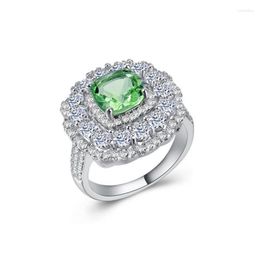 Cluster Rings Size 6-10 Unique Luxury Jewellery 925 Sterling Silver Cushion Shape Emerald CZ Diamond Party Women Wedding Band Ring Gift